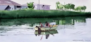 METİN SÖNMEZLER tarafından 2010 yılında 19x41 cm ölçülerinde Kağıt üzeri sulu boya tekniği ile yapılmıştır.