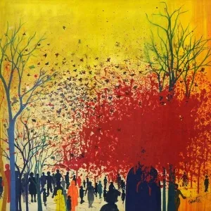 NİHAT KAHRAMAN tarafından 1986 yılında 70x100 cm ölçülerinde Kağıt üzeri yağlı boya tekniği ile yapılmıştır.