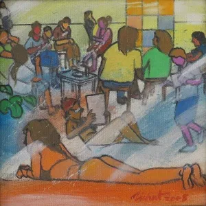 NİHAT KAHRAMAN tarafından 2016 yılında 20x20 cm ölçülerinde Duralit üzeri yağlı boya tekniği ile yapılmıştır.