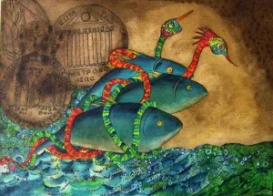 RAFET VAN tarafından 2008 yılında 70x90 cm ölçülerinde Tuval üzeri karışık teknik tekniği ile yapılmıştır.