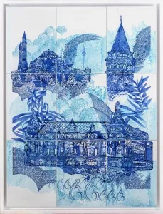 SEMİH KAPLAN tarafından 2016 yılında 100x75 cm ölçülerinde Çini duvar panosu tekniği ile yapılmıştır.