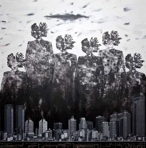 SEYDİ MURAT KOÇ tarafından 2010 yılında 100x100 cm ölçülerinde Tuval üzeri karışık teknik tekniği ile yapılmıştır.