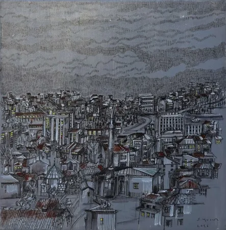 SÜMEYYE YUŞAN tarafından 2016 yılında 25x25 cm ölçülerinde Tuval üzeri karışık teknik tekniği ile yapılmıştır.