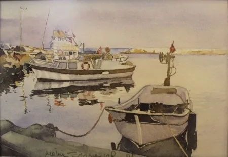 METİN SÖNMEZLER tarafından 2001 yılında 16x24 cm ölçülerinde Kağıt üzeri sulu boya tekniği ile yapılmıştır.