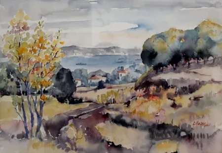 LÜTFÜ ÖZSOY tarafından 2001 yılında 33x48 cm ölçülerinde Kağıt üzeri sulu boya tekniği ile yapılmıştır.