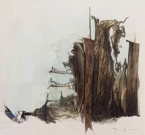 TALAT AYHAN tarafından 48x45 cm ölçülerinde Tuval üzeri karışık teknik tekniği ile yapılmıştır.