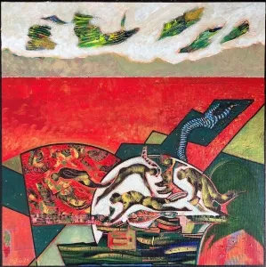 NECMETTİN ÖZLÜ tarafından 2025 yılında 50x50 cm ölçülerinde Tuval üzeri akrilik boya tekniği ile yapılmıştır.