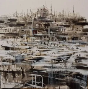 AYHAN ÇETİN tarafından 2023 yılında 60x60 cm ölçülerinde Tuval üzeri akrilik boya tekniği ile yapılmıştır.