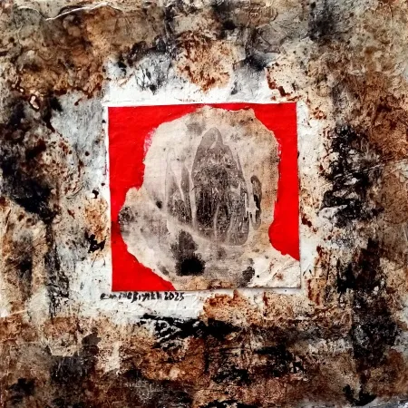 EMİNE BIYIKLI tarafından 2025 yılında 25x25 cm ölçülerinde Tuval üzeri karışık teknik tekniği ile yapılmıştır.