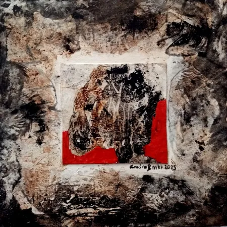 EMİNE BIYIKLI tarafından 2025 yılında 25x25 cm ölçülerinde Tuval üzeri karışık teknik tekniği ile yapılmıştır.