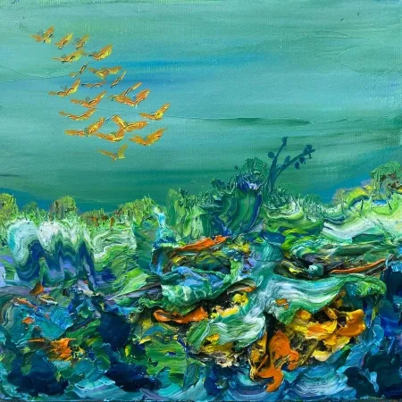 FATMA ÇEVİK tarafından 2025 yılında 25x25 cm ölçülerinde Tuval üzeri yağlı boya tekniği ile yapılmıştır.