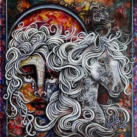 NİLGÜN BAYRAKTAROĞLU tarafından 2025 yılında 25x25 cm ölçülerinde Plerksiglas üzeri karışık teknik tekniği ile yapılmıştır.