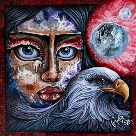 NİLGÜN BAYRAKTAROĞLU tarafından 2025 yılında 25x25 cm ölçülerinde Plerksiglas üzeri karışık teknik tekniği ile yapılmıştır.