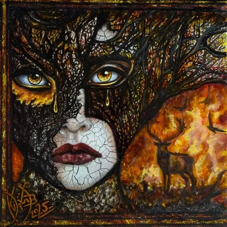 NİLGÜN BAYRAKTAROĞLU tarafından 2025 yılında 25x25 cm ölçülerinde Plerksiglas üzeri karışık teknik tekniği ile yapılmıştır.