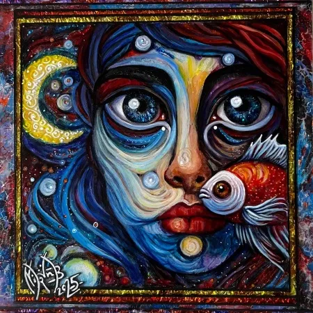 NİLGÜN BAYRAKTAROĞLU tarafından 2025 yılında 25x25 cm ölçülerinde Plerksiglas üzeri karışık teknik tekniği ile yapılmıştır.