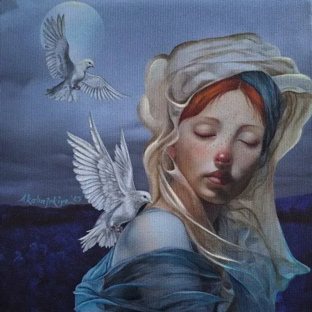 ZEKİYE AKALIN tarafından 2025 yılında 25x25 cm ölçülerinde Tuval üzeri karışık teknik tekniği ile yapılmıştır.